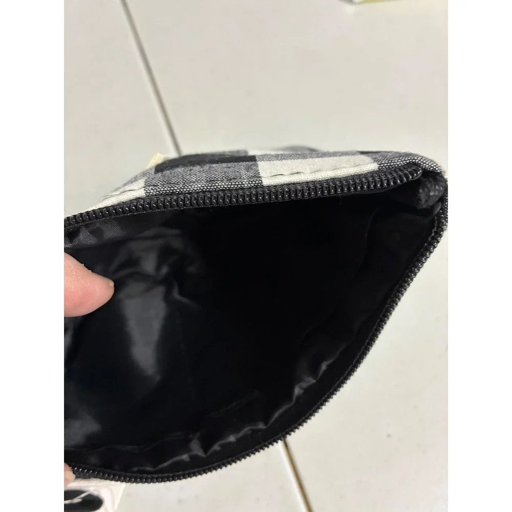 Design by Riah Handmade Buffalo Plaid Canvas Pouch‎ Black White Zipper Bag new